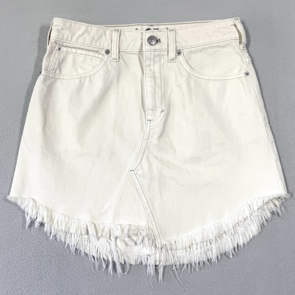 We The Free Dresses & Skirts - We The Free People Skirt Womens 25 Bailey Fringe Raw Hem Denim Jean Cream Boho